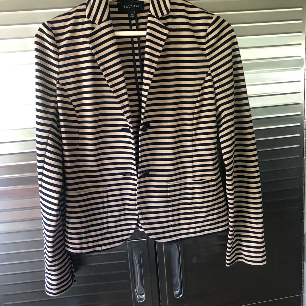 Talbots Jacket Blazer.  Stripe navy/tan size XS